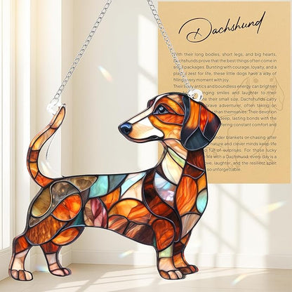 Colorful Dogs Acrylic Suncatcher Ornament for Window Decor, Acrylic Suncatcher Window Hanging Decor, Dog Lovers Gifts for Women, Dogs Christmas Ornaments for Tree Hanging (Dachshund Mable)
