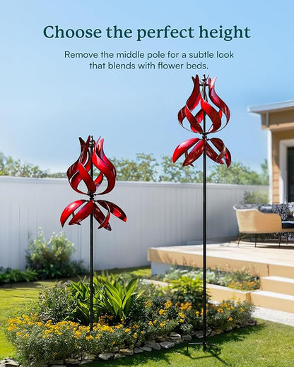 Yard Garden Wind Spinners - Large Outdoor Metal Wind Spinners with Stake, Yard Art Lawn Garden Decor (19" W x 87" H)