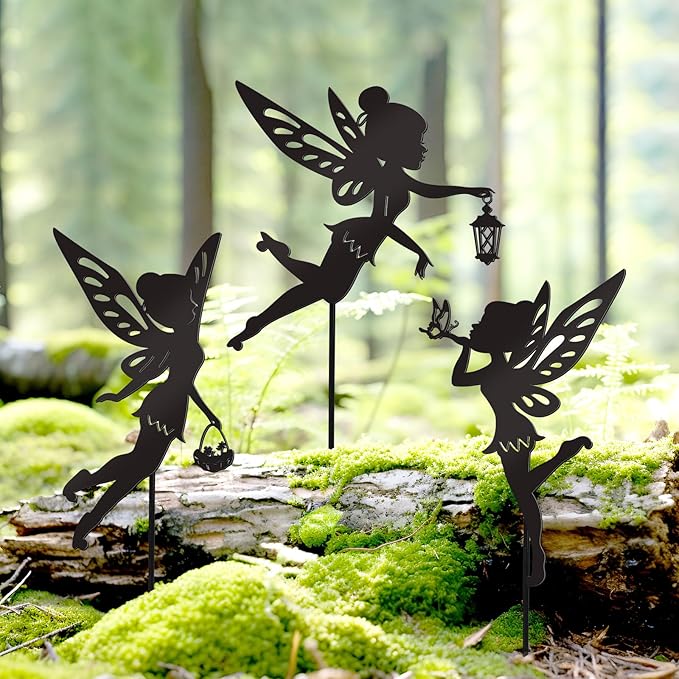 Bnesi Enchanted Garden Metal Art Decor Funny Garden Accessories Outdoor 3-Piece Set Decoration Suitable for Outdoor Yard Flower Pot Lawn Decoration (Lively)
