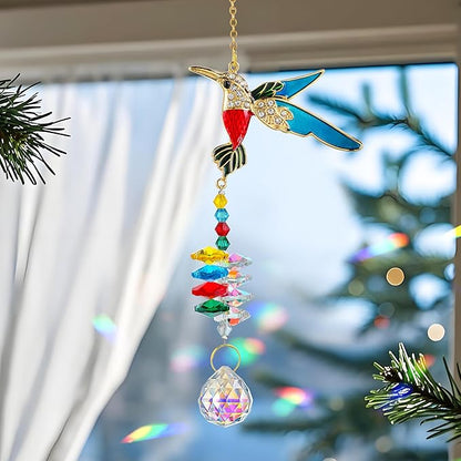 H&D HYALINE & DORA Sparkling Rhinestones Hummingbird Sun Catcher with Crystal Hanging Ornament Rainbow Prisms for Windows Home Garden Party Decor