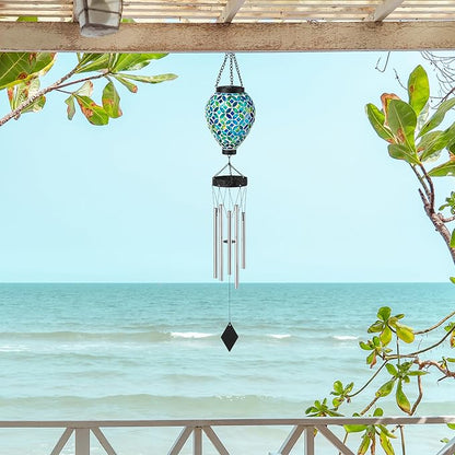 Glitzhome 26" H Garden Wind Chimes Outdoor, Solar LED Outdoor Garden Lighting with Unique Memorial Sympathy, Solar Hanging Glass Ball Wind Chimes for Patio, Garden, Outdoor Home Decor
