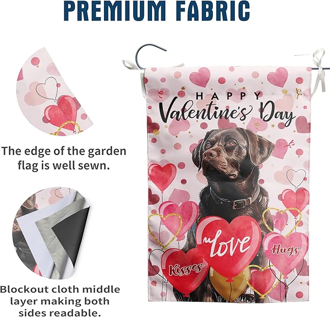 Chocolate Lab Valentine Garden Flag Valentines Day Flags for Outside 12x18 Double Sided Small Yard Flags Labrador Dog Valentine's Day Decor Outdoor Lawn Valentines Banners Front Porch