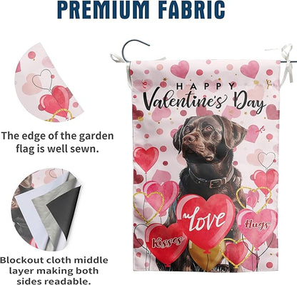 Chocolate Lab Valentine Garden Flag Valentines Day Flags for Outside 12x18 Double Sided Small Yard Flags Labrador Dog Valentine's Day Decor Outdoor Lawn Valentines Banners Front Porch
