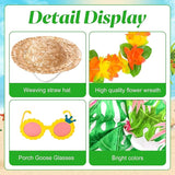 DECOHS 4 Pcs/Set Hawaiian Porch Goose Outfits, Summer Lawn Goose Costume, Yard Goose Clothes Hawaiian Wreath with Straw Hat Glasses for 23" Statue Patio Garden Decoration