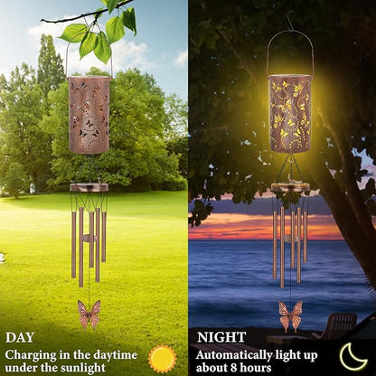 YHmall Butterfly Wind Chimes for Outside, 35'' Solar Wind Chimes Butterfly Gifts for Women Grandma Mom Solar Lanterns Memorial WindChimes Outdoors for Garden Christmas Decor