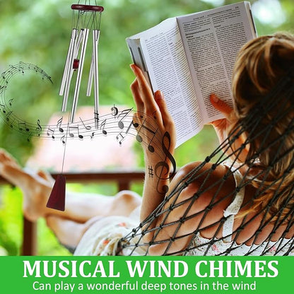 Yahenda 6 Pieces Rustic Wind Chimes 28 Inch Deep Tone Wind Chimes with 6 Aluminum Tubes Memorial Outdoors Soothing Melody for Farmhouse Garden Patio Home Decor (Silver)