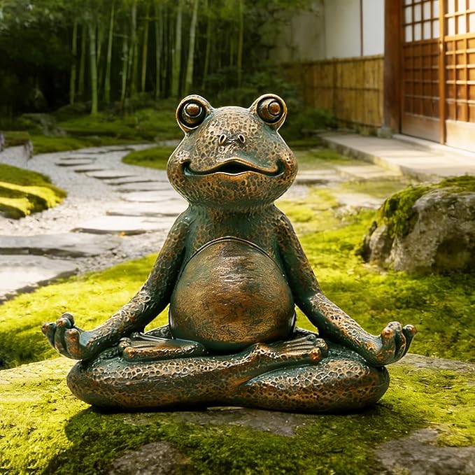 Nacome Meditating Frog Miniature Figurine,Zen Yoga Frog Garden Statue Ornament- Indoor/Outdoor Garden Sculpture for Fairy Garden,Home, Patio,Deck,Porch Yard Art Decoration,5 inch(Copper)Christmas Gift