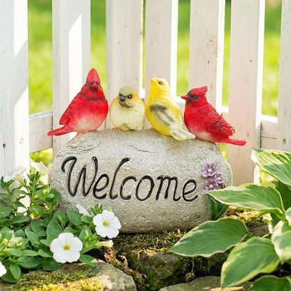 Solar Garden Statues Outdoor Decor, Welcome Sign Garden Sculptures Statue Novelty Birds Figurine Decoration for Patio Yard Porch Art Home Decor