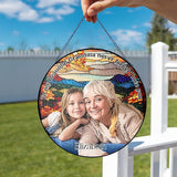 NAZENTI Personalized Stained Glass Window Hanging Gifts for Grandma, Custom Photo Family Window Hanging Ornament, Grandma and Grandkids Portrait Faux Stained Glass, Gifts for Mothers Day, Birthday