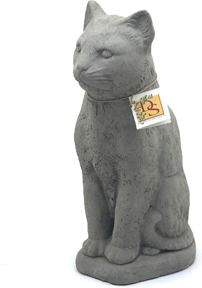 Vintage Sitting Cat: Solid Durable Stone Statue with Distressed Texture. Perfect Home Design & Sealed for Outdoor Use. Handcrafted USA. (Antique/Gray)