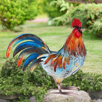 Ratuor Metal Rooster Decor Garden Statue,Yard Chicken Decorations Outdoor Sculpture for Backyard Patio Kitchen Lawn Ornaments,Birthday Housewarming Gifts for Women Mom