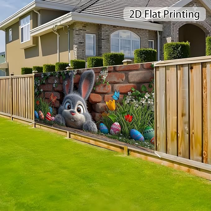 Easter Garage Door Banner Cover, Easter Bunny Colorful Eggs Spring Party Backdrop Decor, Garage Door Cover For Outdoor Yard Holiday Decoration (Cute Bunny)