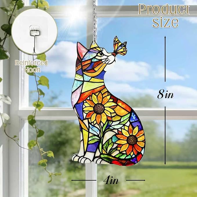 Stained Glass Suncatchers for Windows, Hanging Sun Catchers Indoor Window, Cat Suncatcher for Home Decor, Garden, Patio(UV Printed)