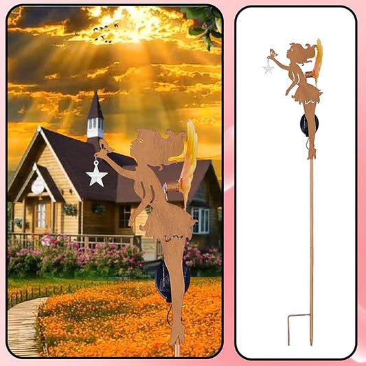 Solar Garden Statue Outdoor Decor, Art Fairy Star Figurine Light Stake, Garden Decoration Ornament for Patio Lawn Yard Pathway, Housewarming & Unique Gift for Gardening Mom Grandma