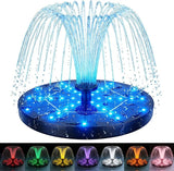 Solar Fountain for Bird Bath with Colorful LED Lights, Floating Solar Fountain, 3W Solar Powered Water Fountain Pump with Strong Spray & 5 Nozzles for Garden, Pond, Pool, 36 LED Lights