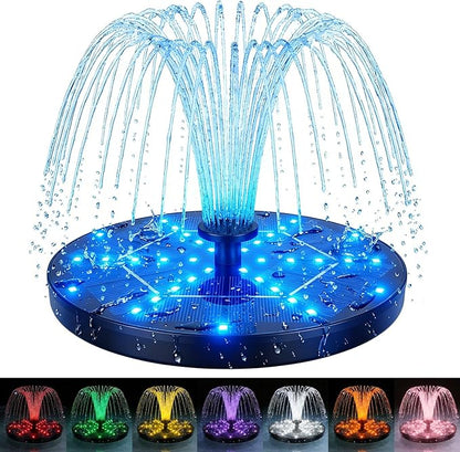 Solar Fountain for Bird Bath with Colorful LED Lights, Floating Solar Fountain, 3W Solar Powered Water Fountain Pump with Strong Spray & 5 Nozzles for Garden, Pond, Pool, 36 LED Lights