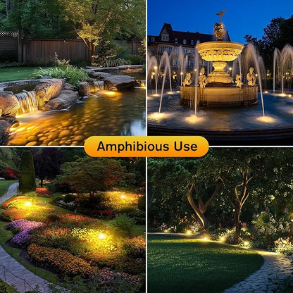 POPOSOAP Pond Lights 4-in-1 Warm White, Underwater Pond Lights with Timer/ IP68 Waterproof Submersible LED Fountain Lights for for Pond Waterfall Fountain Aquarium Garden Patio Pool(Set of 4)-P64H