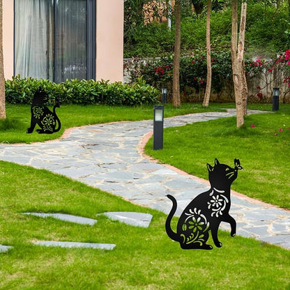 MrMrKura 2 Pack Metal Cat Stakes Garden Decor Stakes Black Cat Silhouette Statue for Outside Decorative Ornaments for Outdoor Garden Home Patio Yard Decoration