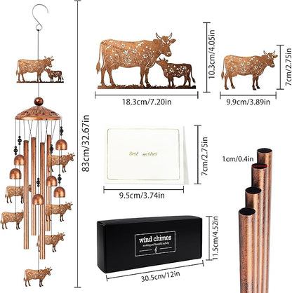 Cow Wind Chimes for Outside, Cow Gifts for Women Men Metal Windchimes Outdoors, Farmhouse Home Garden Patio Yard Decor