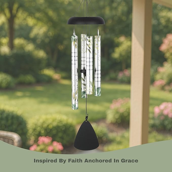 Carson 21" Memorial Windchime 'Amazing Grace How Sweet The Sound' Hymn - Wind Chime Funeral Gift for Loss of Loved One - Indoor Outdoor Decor - Garden Patio Porch Windchimes Wind Spinner