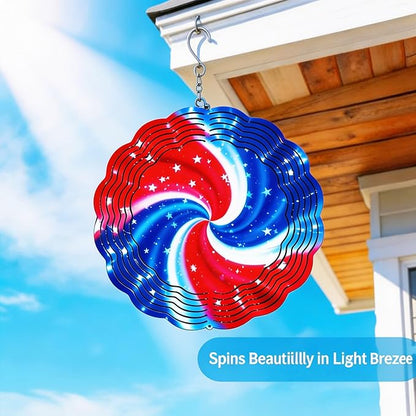 Wind Spinners Red Blue Star Swirl Art 9.8 x 9.8 Inch Metal Wind Spinner Outdoor Garden Decor Abstract Motion Illustration Decorative Wind Spinners for Yard Patio