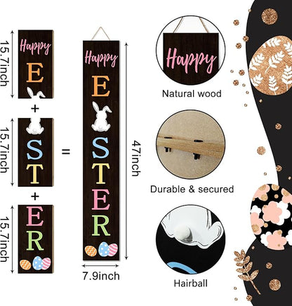 Easter Porch Sign Bunny Rabbit Welcome Sign Vertical Standing Sign For Front Porch Decor Farmhouse Wall Hanging for Patio Yard Party Indoor Outdoor Holiday Decoration 47.2"H Black