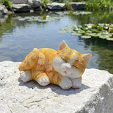 Sleeping Orange Tabby Garden Statue - Resin Realistic Mini Cat Sculpture, Pet Loss Memorial Stone, for Cat Lovers, Indoor/Outdoor Decor, Animal Figurine for Yard Ornaments
