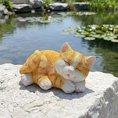 Sleeping Orange Tabby Garden Statue - Resin Realistic Mini Cat Sculpture, Pet Loss Memorial Stone, for Cat Lovers, Indoor/Outdoor Decor, Animal Figurine for Yard Ornaments