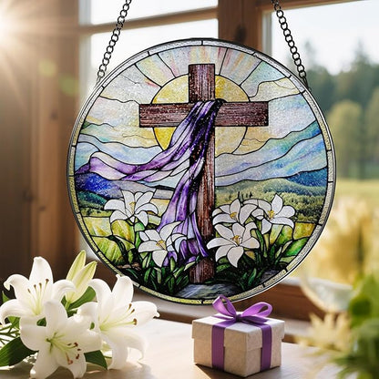 8 Inches Stained Glass Cross Suncatcher, Stained Glass Window Hanging Decor, Religious Cross Ornament, Christian Home Decor, Christian Gift, Religious Gift, Gifts for Christmas