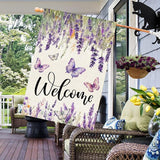 Baccessor Spring Summer Flower House Flag Lavender Butterfly Floral Welcome Yard Burlap Double Sided Vertical Seasonal Farmhouse Wedding Yard Outdoor Decoration 28x40 Inch（large）