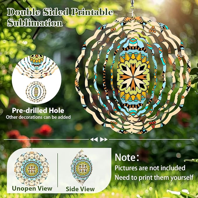 5 Pack Sublimation Wind Spinner Blanks, 6 Inch Double-sided Sublimation Metal Blanks Bulk for Transfer DIY, Aluminum 3D Wind Spinner for Indoor Outdoor Porch Garden Yard Window Hanging Decor