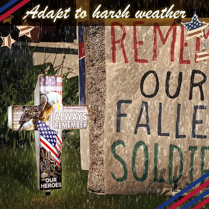 DoubleFill Memorial Day Patriotic Garden Stake Solar Lighted 4th of July Independence Veterans Day Solar Outdoor Yard Decorations Light up Night Cross Stake Decor for 4th of July Outside Patio Yard