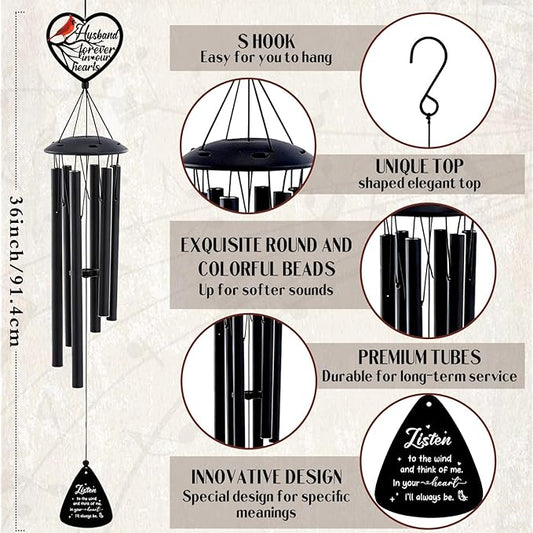 Memorial Gifts for Loss of Husband - Metal Sympathy Wind Chimes for Loved One Indoor Outdoor Patio Garden Yard Backyard Balcony Porch Hanging Decor Bereavement Remembrance Decorations