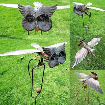 Metal Swinging Owl Wind Spinner for Yard and Garden Decor, Outdoor Metal Windmill Art Deco, Lawn Decorations Wind Sculpture and Spinner, Garden Stake Decorative Kinetic Sculpture