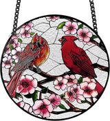 Stained Glass Window Hanging, Cardinal Sun Catchers Glass Panel Red Suncatcher Decor for Wife, Women, Men, Birthday, Aunt, Mom, Lovers, Home Garden 7.8 in
