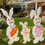 Outdoor Solar Easter Bunny Yard Decorations, Lighted Metal Bunny Family Set of 3, Pre-Lit LEDs for Lawn Garden Front Porch