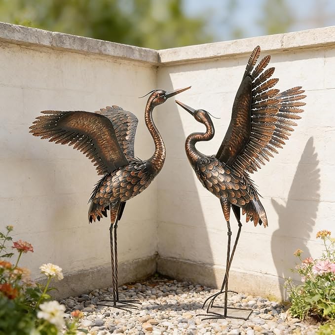 chisheen Garden Statue Outdoor Metal Heron Crane Yard Art Sculpture for Lawn Patio Backyard Decoration,46 inch (2-Pack)