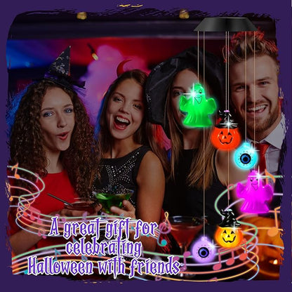 GlikCeil Halloween Solar Wind Chimes 27.5Inch Halloween Decorations Outside Waterproof Hanging LED for Yard, Porch, Patio, Party, Color Changing Eyeballs Ghost Lights(Mixed)