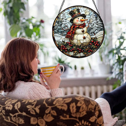 Stained Glass Window Hanging - Abstract Lake Landscape Suncatcher for Door Terrace Garden Home Decor Mountains Forests Sun Catcher Birthday Gifts for Lovers Women Men Dad Mom Nana 15 in