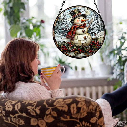 Stained Glass Window Hanging - Abstract Lake Landscape Suncatcher for Door Terrace Garden Home Decor Mountains Forests Sun Catcher Birthday Gifts for Lovers Women Men Dad Mom Nana 15 in