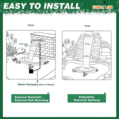 Pool Fountain, LONGRUN Waterfall Spillway for Koi Ponds - 35.4" Transparent Acrylic Waterfall for Swimming Pool, Garden Pond, Patios, Spa Decoration