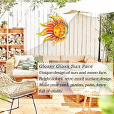 Metal Sun Moon Wall Art Decor, 12 Inch Retro Hanging Decor With Glass, Flame Sun Valentine Wall Decorations For Patio Yard Garden Fence Living Room Bedroom