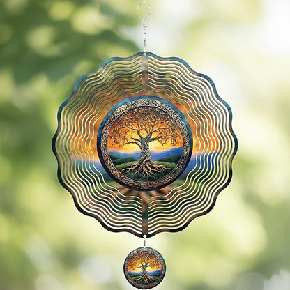 Tree of Life Wind Spinner - 3D Stainless Steel Kinetic Spinning Hanging Decor for Outdoor Garden Patio Porch 12 Inch Art Ornaments Christmas Decoration Birthday Gifts for Women Mom Grandma