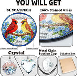 Personalized Cardinal Stained Glass Suncatcher Memorial, Custom Red & Yellow Cardinals Window Hanging with Crystal, Sympathy Gifts for Loss of Loved One, Memorial Day for Mom, Dad, Grandparent