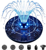 Solar Bird Bath Fountain with LED Lights – 6.3" Floating Solar Fountain Pump with Battery Backup | 9V/2W Powerful Water Spray, 5 Nozzles, for Bird Bath, Pond, Garden & Outdoor Decor