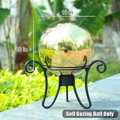VCUTEKA Gazing Ball, 10" Stainless Steel Mirror Ball Reflective Garden Sphere, Gazing Globe for Home Garden Patio Lawn Outdoor and Indoor Decorative, Golden