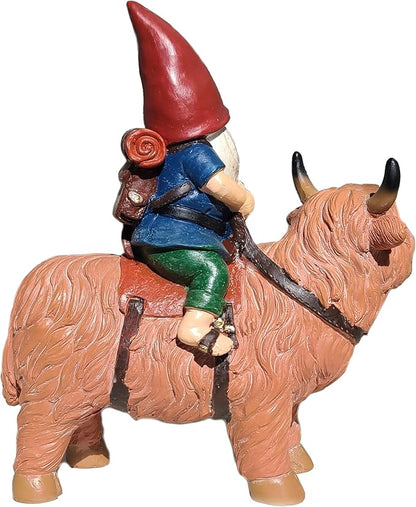 Funny Guy Mugs Gnome Riding A Highland Cow - Funny Garden Gnomes Gifts for Women - Garden Gnomes for Outdoors