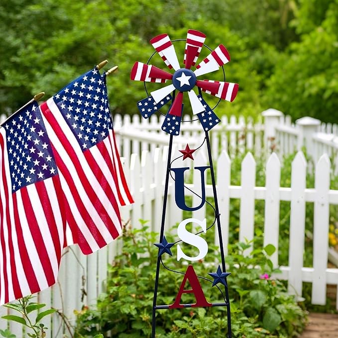 TERESA'S COLLECTIONS 4th of July Decorations for Outdoor Decor, Patriotic Memorial Day Decorations Wind Spinner Garden Yard Sign, USA Americana Windmill Decorative Stake Independence Day Gifts 35.4''