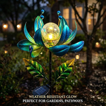 Solar Wind Spinner Outdoor Metal - Kinetic Lotus Flower Garden Sculptures & Spinners with Crackle Glass Lighting, 360° Spinning Yard Art Decor for Patio, Lawn, Pathway, Gifts for Women