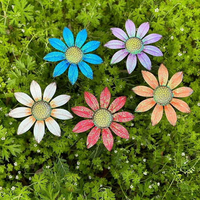 5Pcs Outdoor Metal Flowers for Outside - Decorative Garden Stakes with Sunflower Design, Spring Yard Art Decor for Lawn Porch Patio Fence | Metal Garden Decor Stakes.